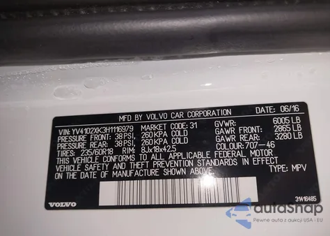 2017 Volvo Xc90 T5 Momentum from USA, damaged, VIN YV4102XK3H1116979